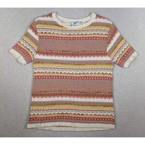 AMERICAN COLLECTION - WOMEN'S CORAL ORANGE STRIPED SHORT SLEEVE PULLOVER SWEATER